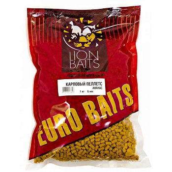 Пеллетс Lion Baits Carp pellets Pineapple  6мм 1 кг (Ананас)   Желтый