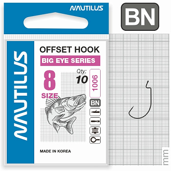 Крючок офсетный Nautilus Offset Big Eye Series Worm 1006 Size 8 Никель 10шт