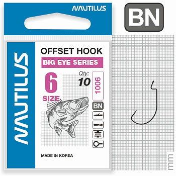 Крючок офсетный Nautilus Offset Big Eye Series Worm 1006 Size 6 Никель 10шт