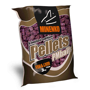 Пеллетс Minenko PMbaits Fish&liver 14мм 3 кг (Рыба и печень)   Темный