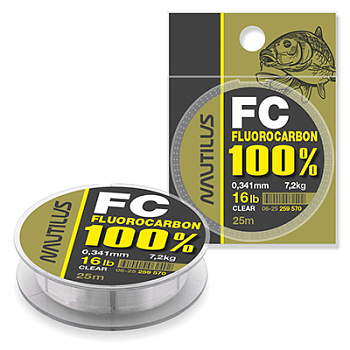 Леска Nautilus FC Fluorocarbon 100%  Тонущий 25м 10,1кг/0,441мм Прозрачный 