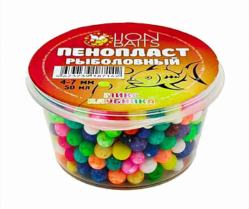 Пенопласт рыболовный Lion Baits Цветной микс  Strawberry 4-7мм 20 г (Клубника) 
