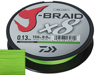 Плетеный шнур Daiwa  J-Braid X8 Chartreuse   135м 9lb/0,06мм (Зелёный) 